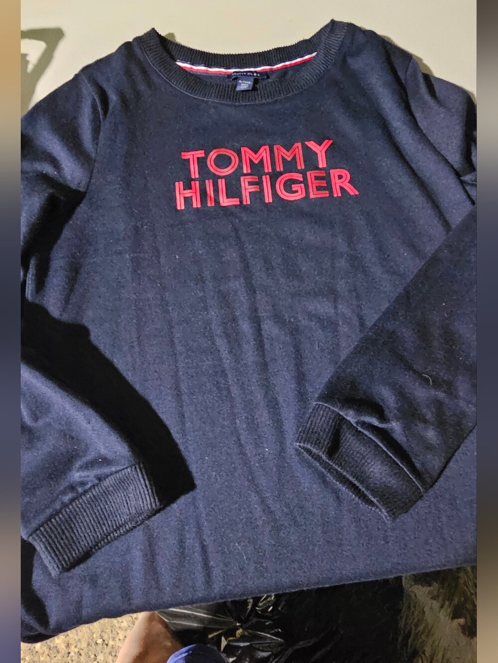 Tommy Hilfiger Navy Crewneck Sweater with Signature Trim